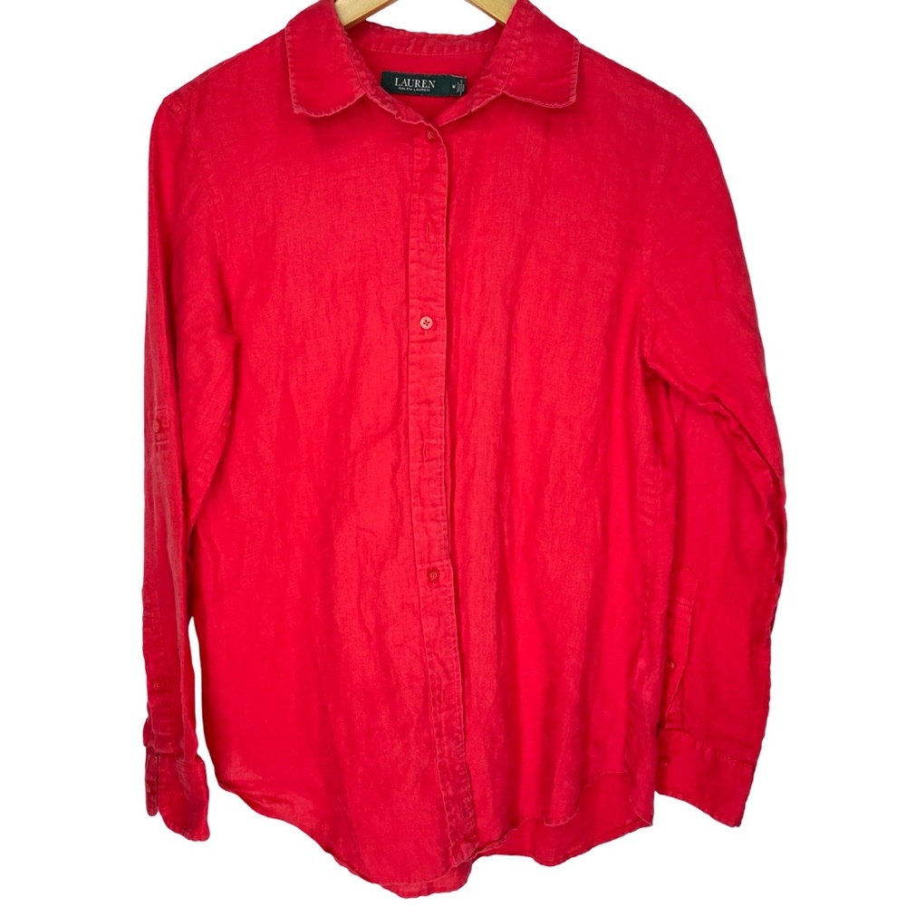 LAUREN RALPH LAUREN SALMON LINEN LONG SLEEVE SHIRT MEDIUM